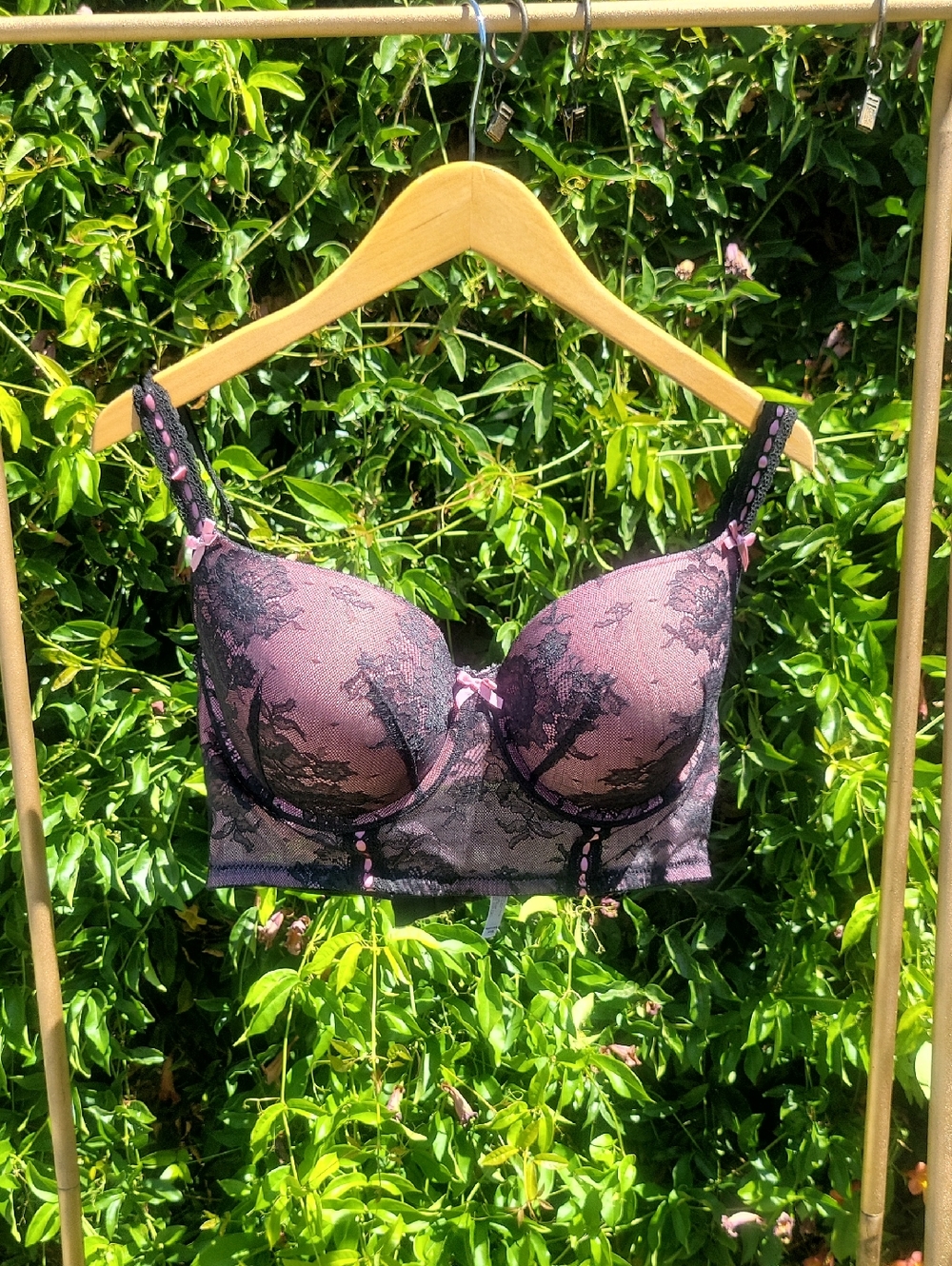 Cacique Dusty Rose and Black Lace Longline Bra 38DD